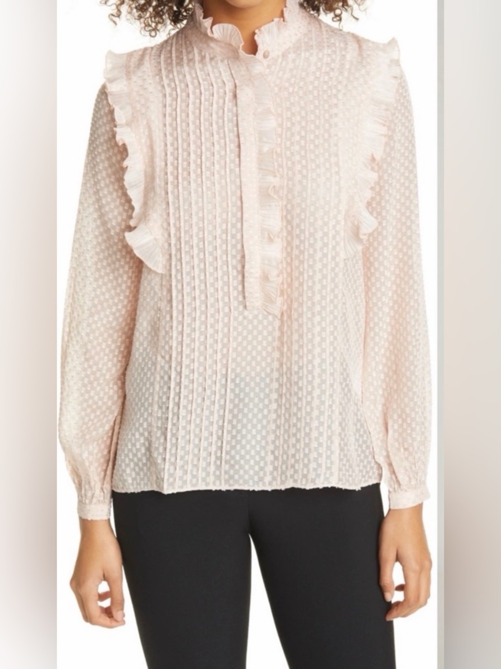 Reiss Taylor Pink Ruffle Long Sleeve Blouse Size 0 | Feminine Romantic Office